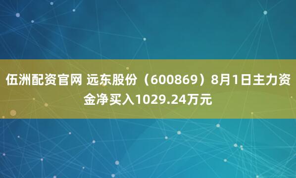 伍洲配资官网 远东股份（600869）8月1日主力资金净买入1029.24万元