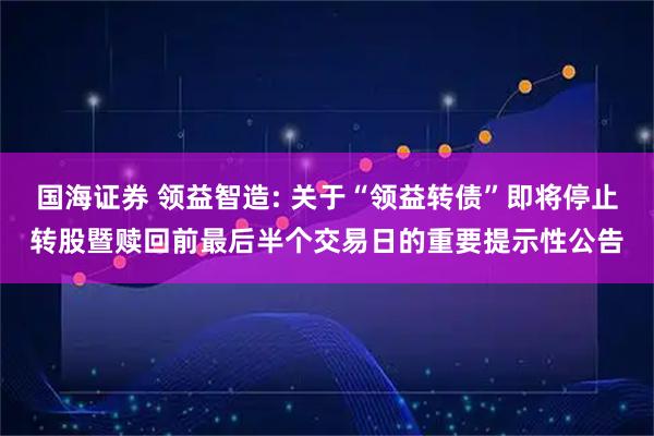 国海证券 领益智造: 关于“领益转债”即将停止转股暨赎回前最后半个交易日的重要提示性公告