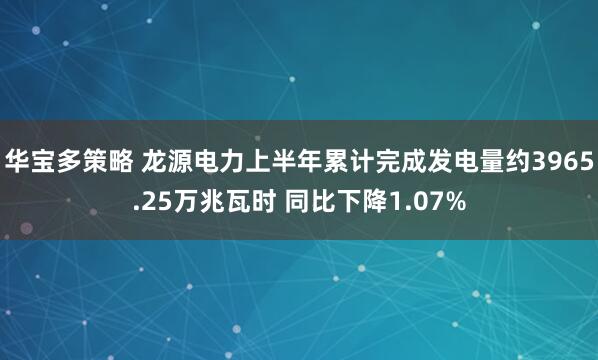 华宝多策略 龙源电力上半年累计完成发电量约3965.25万兆瓦时 同比下降1.07%