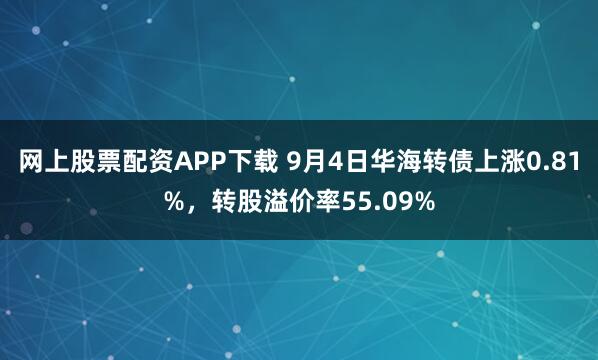 网上股票配资APP下载 9月4日华海转债上涨0.81%，转股溢价率55.09%
